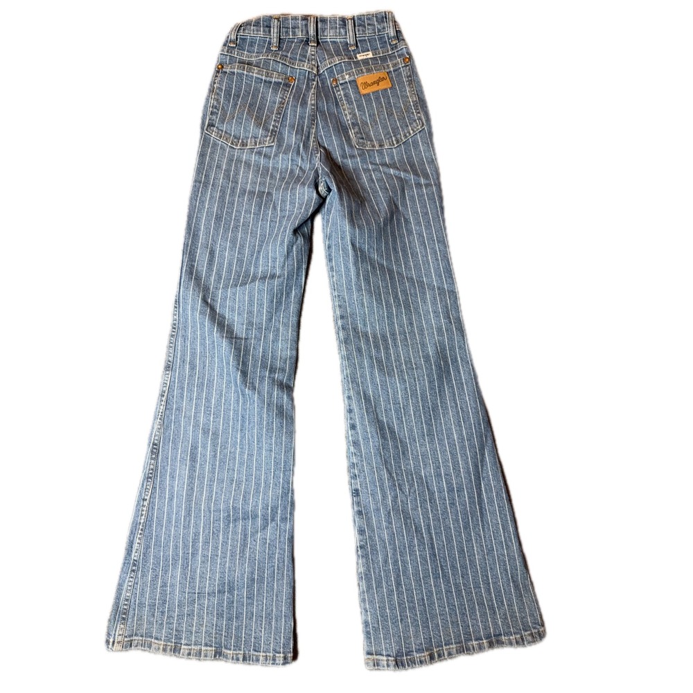 Wrangler Wanderer High Rise Flare Jeans LONG inseam  27x34 Blue White Pinstripe - Picture 2 of 6